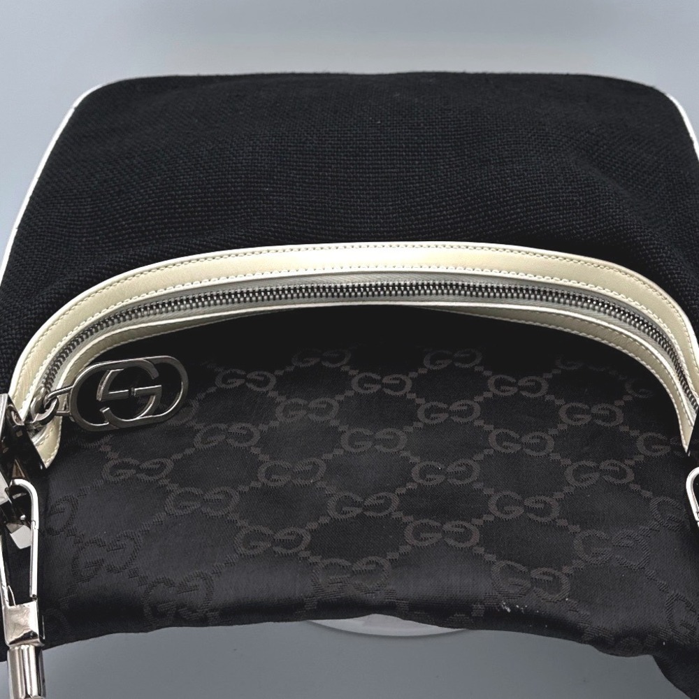 Gucci Vintage Tom Ford Era Black Canvas Purse Ivory Leather Hobo Shoulder Bag - Picture 6 of 16